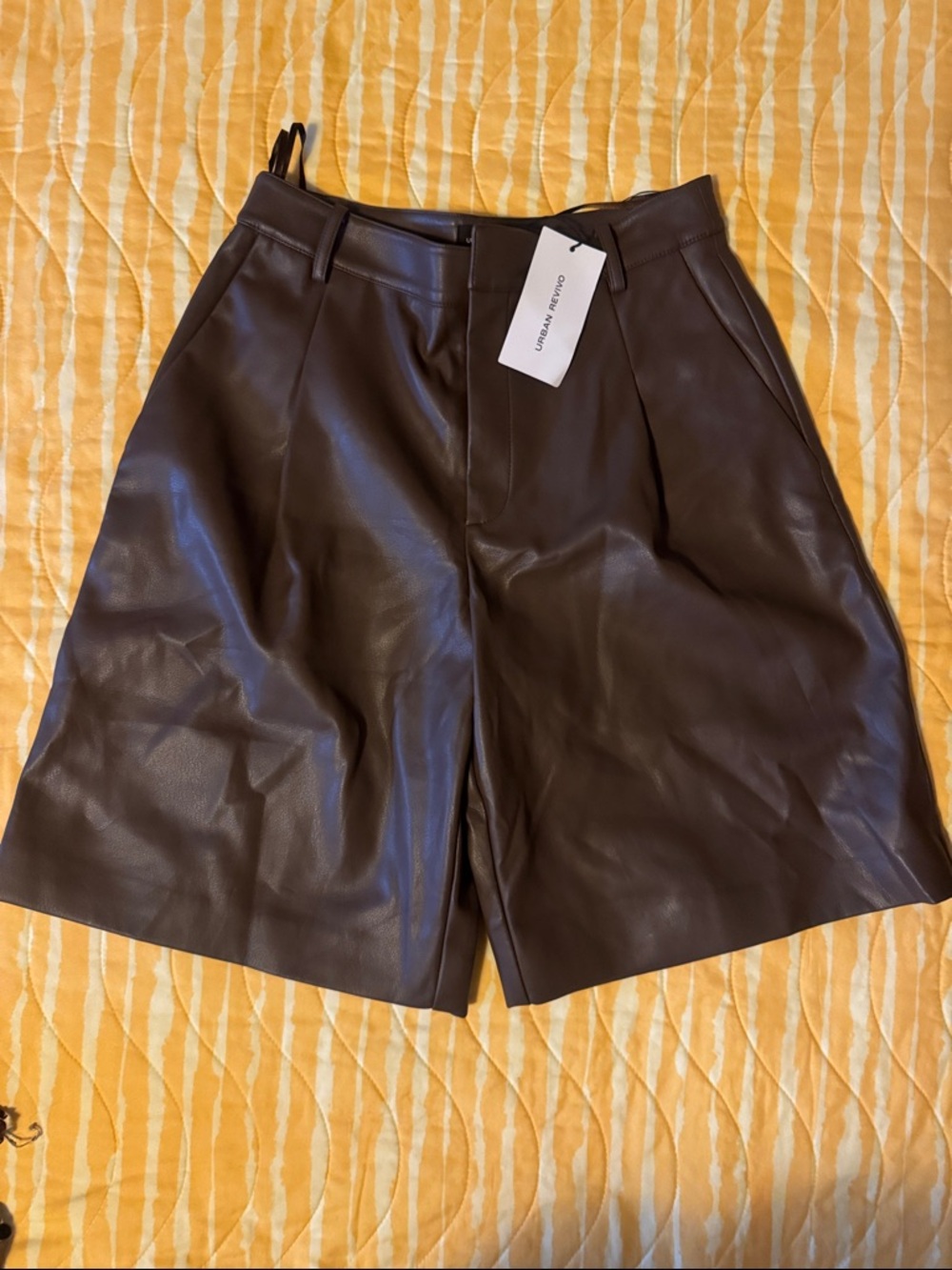 Urban Revivo Brown Leather High-Waist Shorts